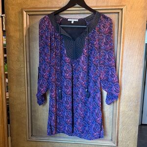Daniel Rainn Purple Paisley V-Neck Tunic with Black Trim